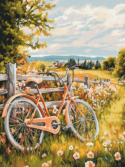 Orange Bicycle, Flower Field