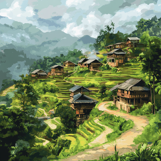 Rural Village Paddy Fields