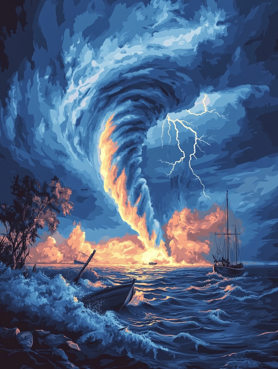 Ship Stormy Seas Tornado