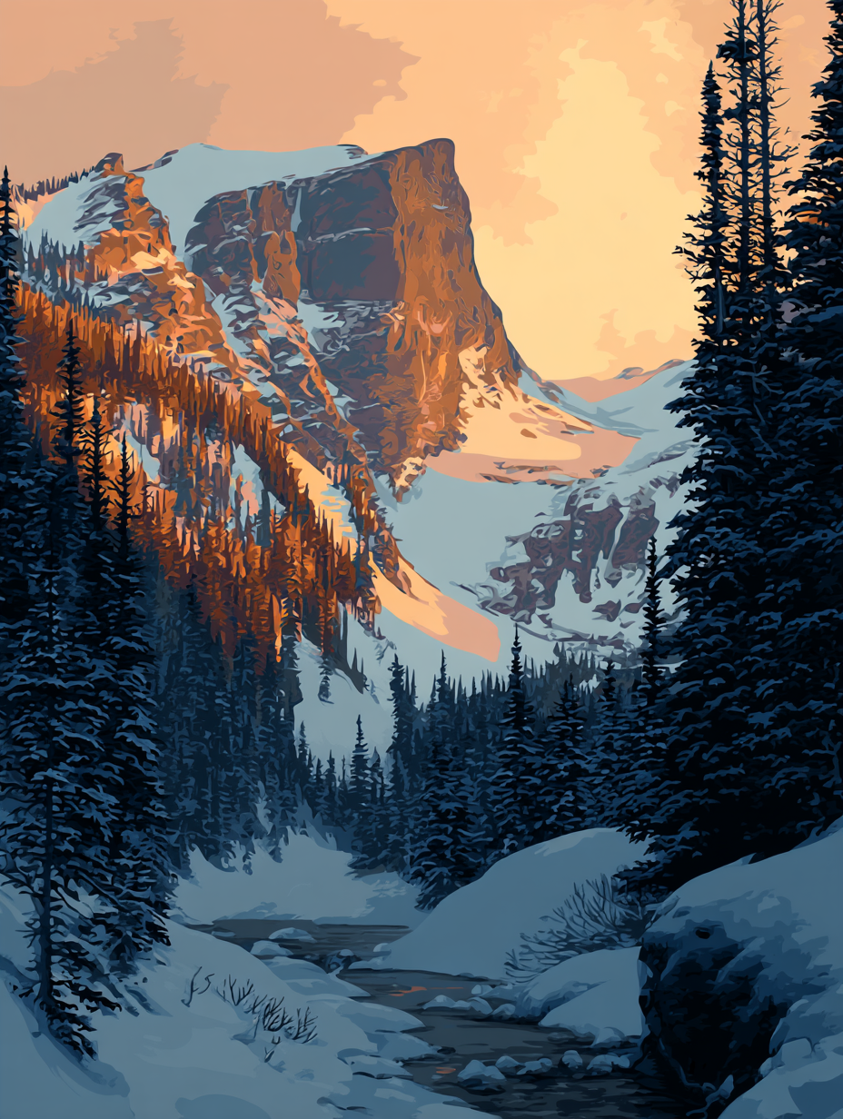 Snowy Mountain Forest Sunrise
