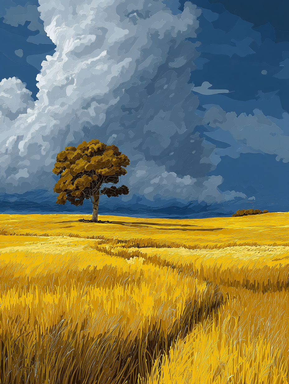 Solitary Tree Cloudy Landscape