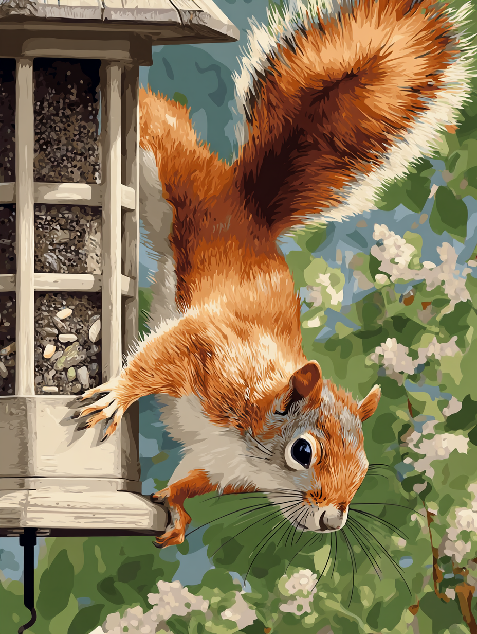 Squirrel Reaching Bird Feeder
