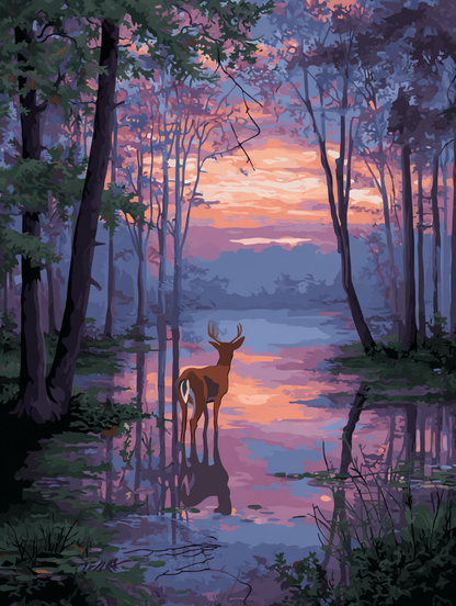 Stag at Dusk Lake