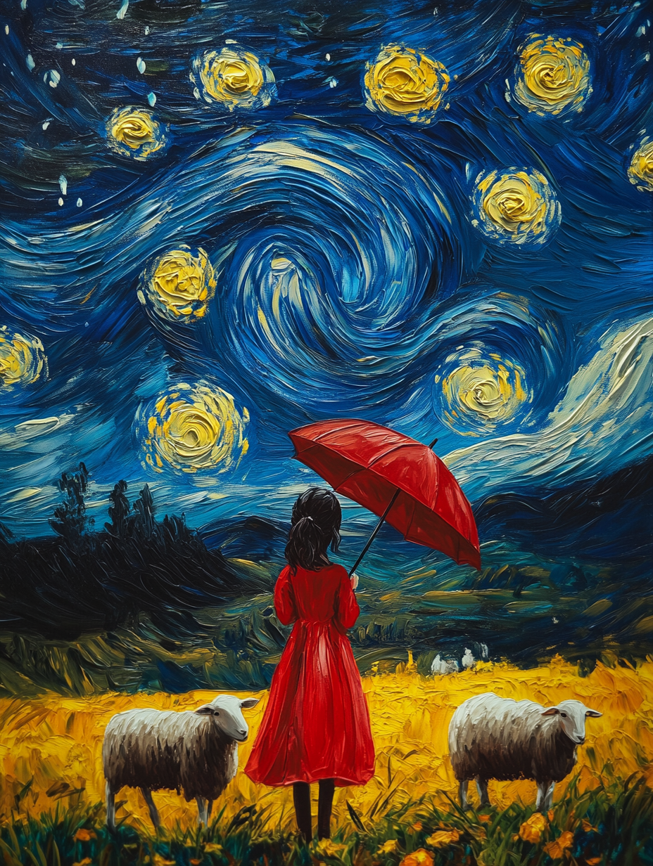 Starry Night Red Umbrella