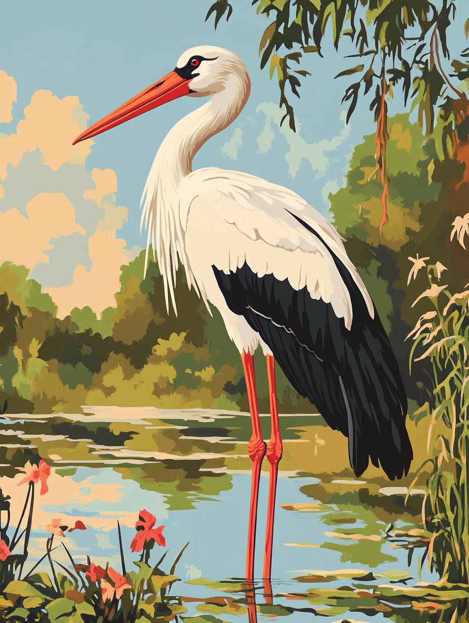 Stork By Pond