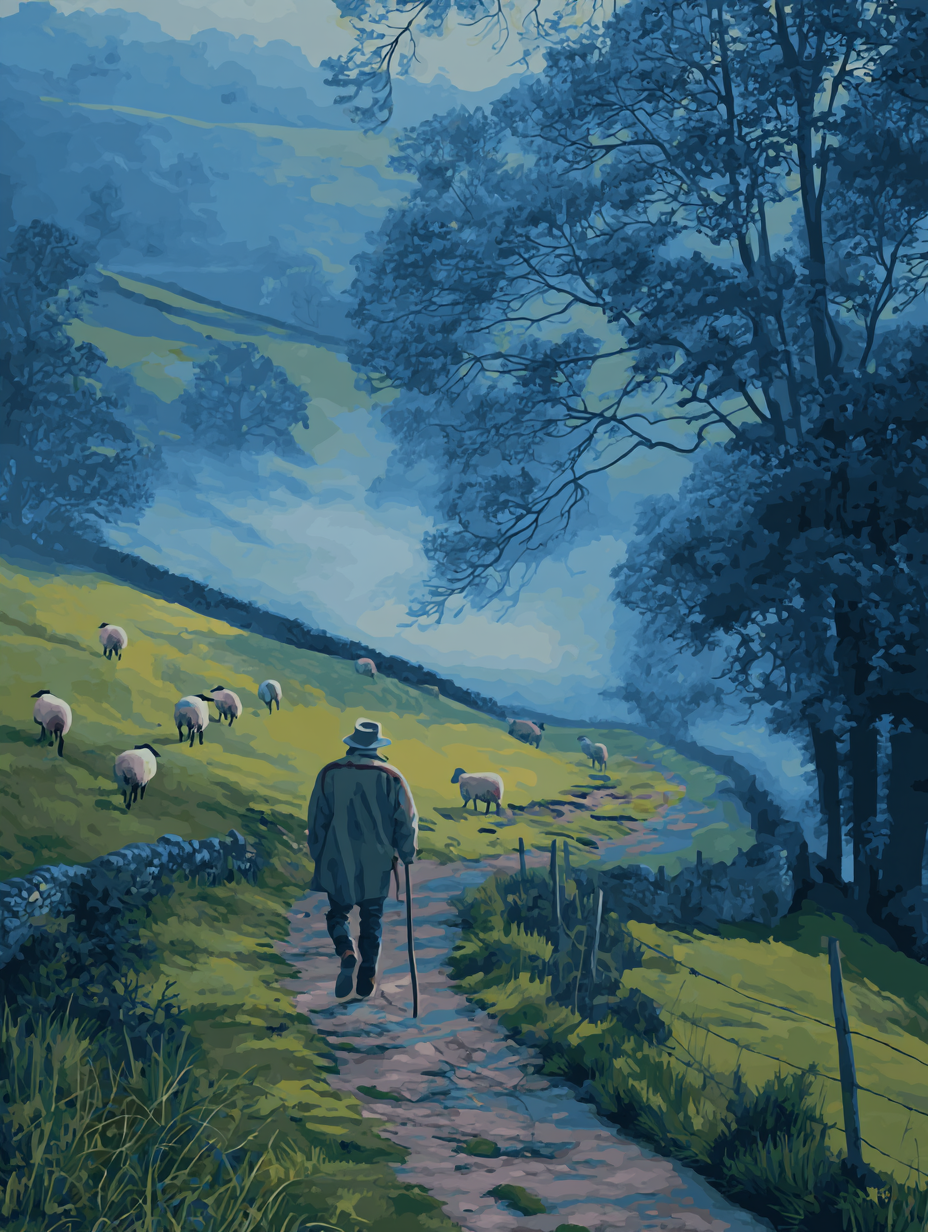 Tranquil Countryside Sheep Herder