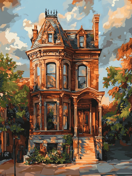 Victorian House at Sunset