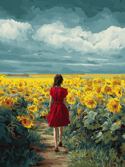 Woman in Red, Yellow Field