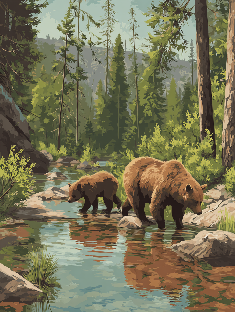Woodland Bears Water Crossing