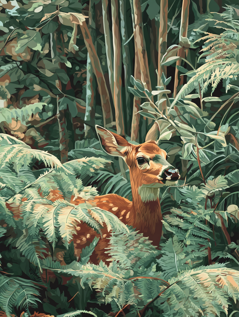 Young Deer Woodland Scene