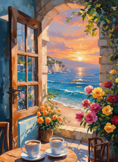 Sunset Coffee by the Sea