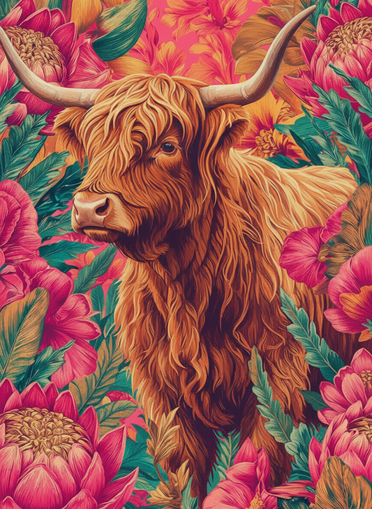 Highland Cow in Scarlet Fields
