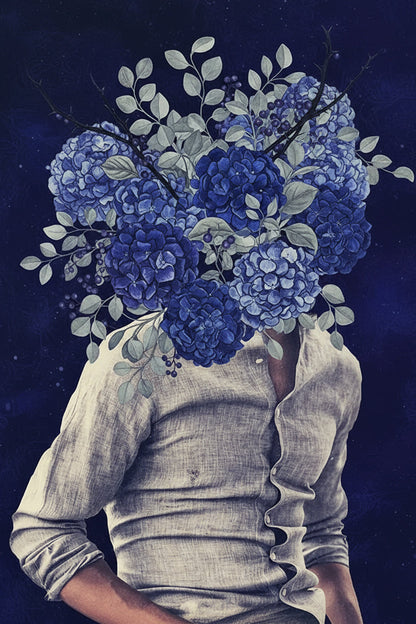 Man, Blue Flower Portrait