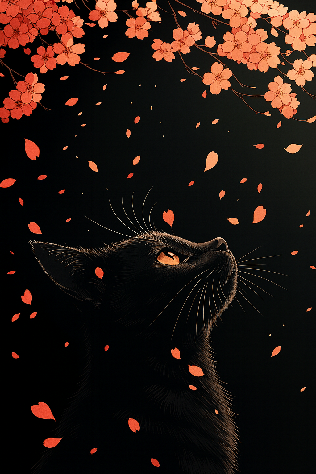 Black Cat with Petals