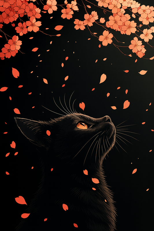 Black Cat with Petals