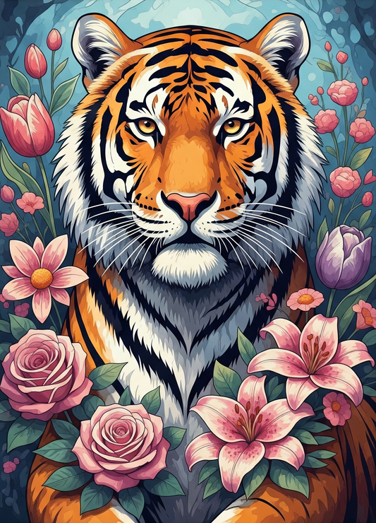 Tiger in Rose Garden Stillness