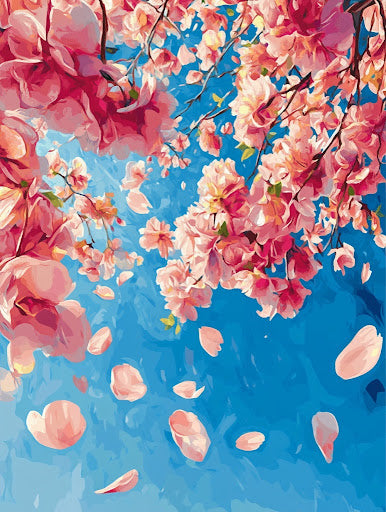 Falling Pink Blossoms, Blue Sky